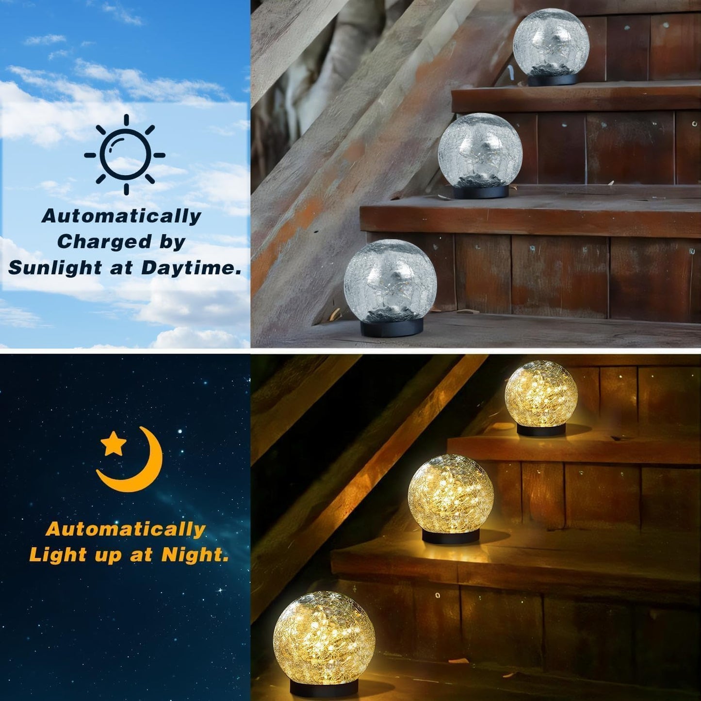 6 Pack Solar Garden Lights - Waterproof Cracked Glass Ball LED Decor for Pathway, Patio & Lawn (Warm White, 3.9")
