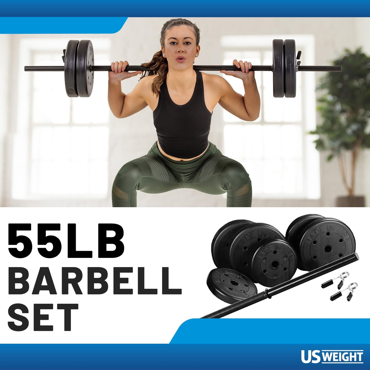US Weight Duracast 55lb. Barbell Weight Set for Home Gym - Workout Equipment with Adjustable Weights – Durable Gym Equipment for Strength Training
