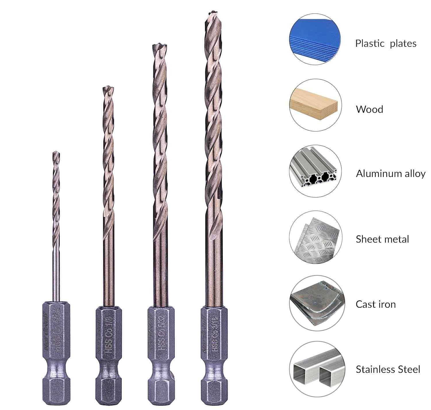 21-Piece Cobalt Drill Bit Set for Stainless Steel & Hard Metals - Jobber Length, 1/4" Hex Shank, SAE Sizes in Storage Case