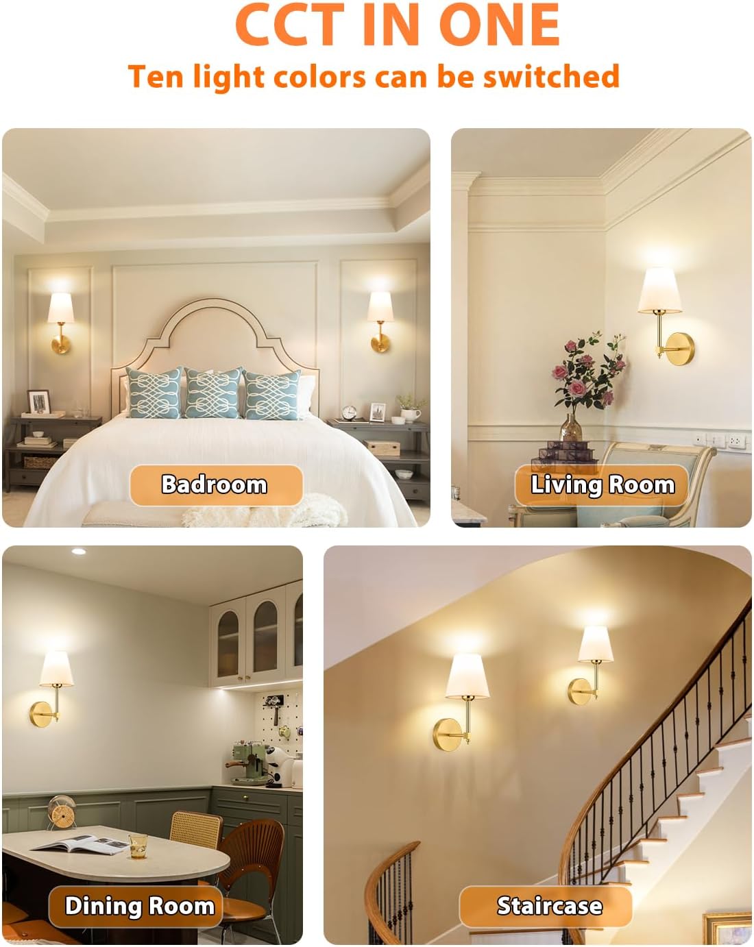 Rechargeable Black Wall Sconce Set of 2 - 5CCT Wireless Dimmable Lights with Remote for Bedroom & Living Room