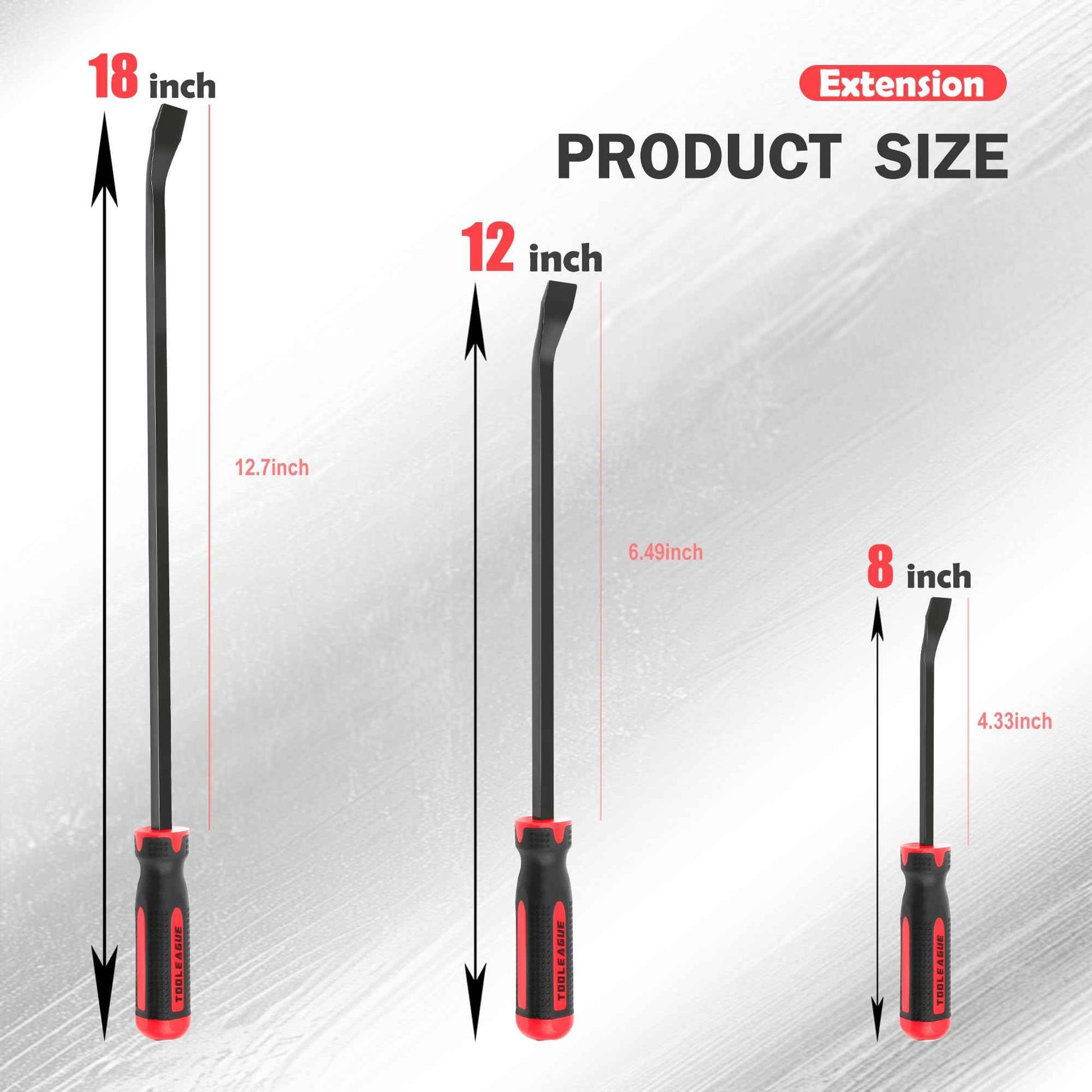 TOOLEAGUE Utility 3Pcs Pry Bar Set,8",12",18"Mechanic Hand Tools with Thicker Strike Cap Handle,Heavy Duty Pry Bar Tools for Automotive,Black and Red