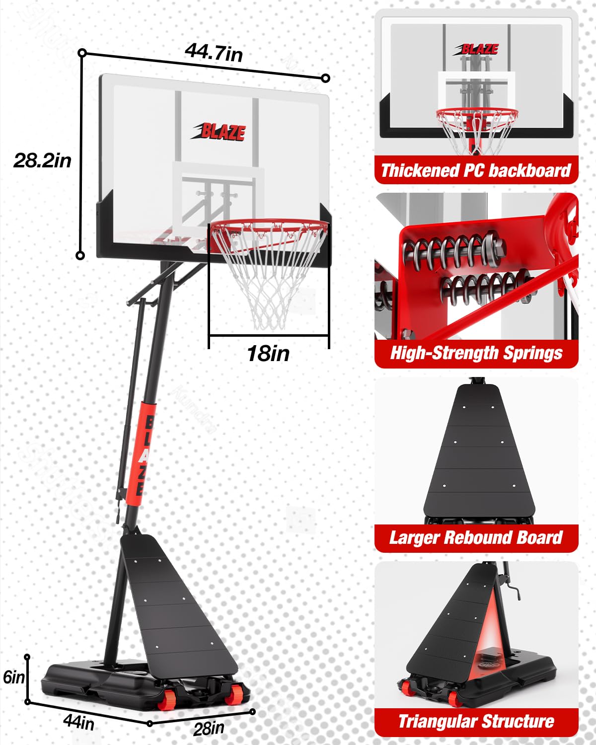 Basketball Hoop Outdoor Height Adjustable 5.3-10 FT, Portable Basketball Goal with 45 Inch Shatterproof Backboard for Teens Adults, Backyard Driveway Use