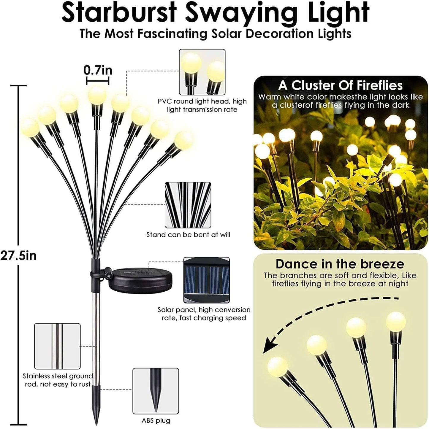 48 LED Solar Halloween Lights - 6 Pack Purple & Orange Waterproof Firefly Lights for Garden & Patio Decor