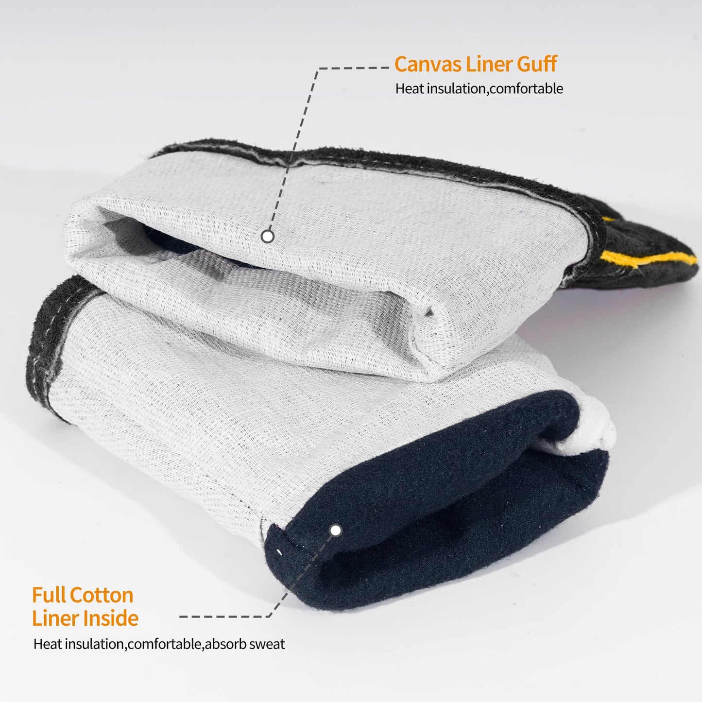 Cxqunzon Leather Welding Gloves - Thick Premium Cow Split Leather, Heat & Fire Resistant, Soft Cotton Lined Interior for TIG/MIG Welding, Grilling, BBQ & Fireplace (Black)