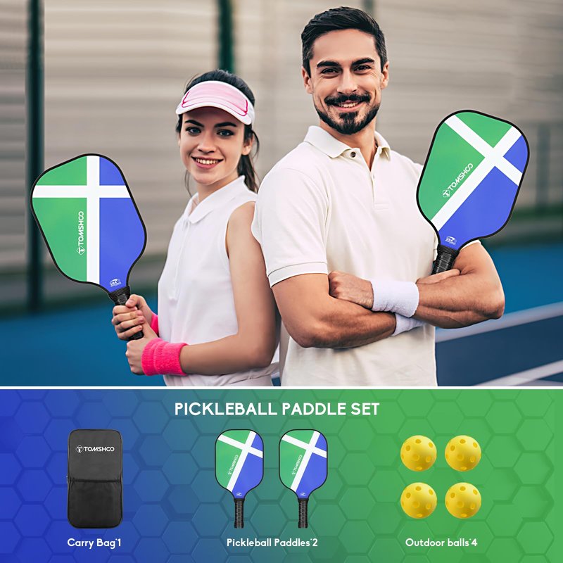 TOMSHOO Pickleball Paddles Set of 2, USAPA Approved Lightweight Fiberglass Pickleball Set with 4 Pickleballs, 1 Pickleball Sling Bag, Pickleball Gifts for Women Men Beginners Professional
