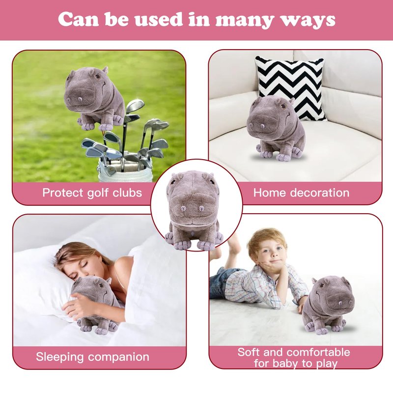 Funny Gray Hippo Golf Headcover, Animals Plush Golf Club Head Covers, Small Size Fits Hybird and Irons, Large Size Fits Standard 460cc Driver Head