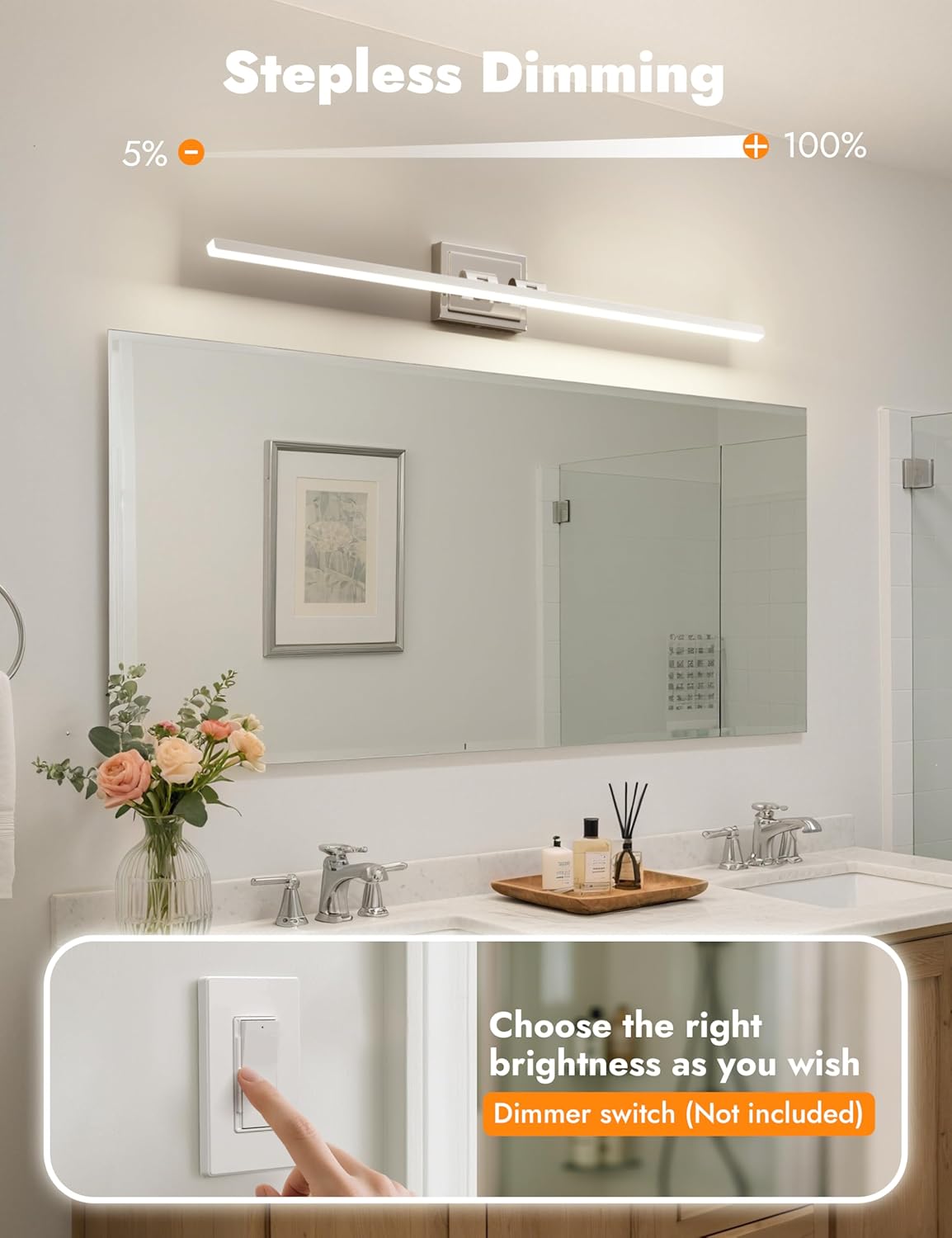 NIORSUN 24-Inch Dimmable LED Bathroom Vanity Light Fixture - Modern Black Over Mirror Lighting, 5CCT, ETL Certified