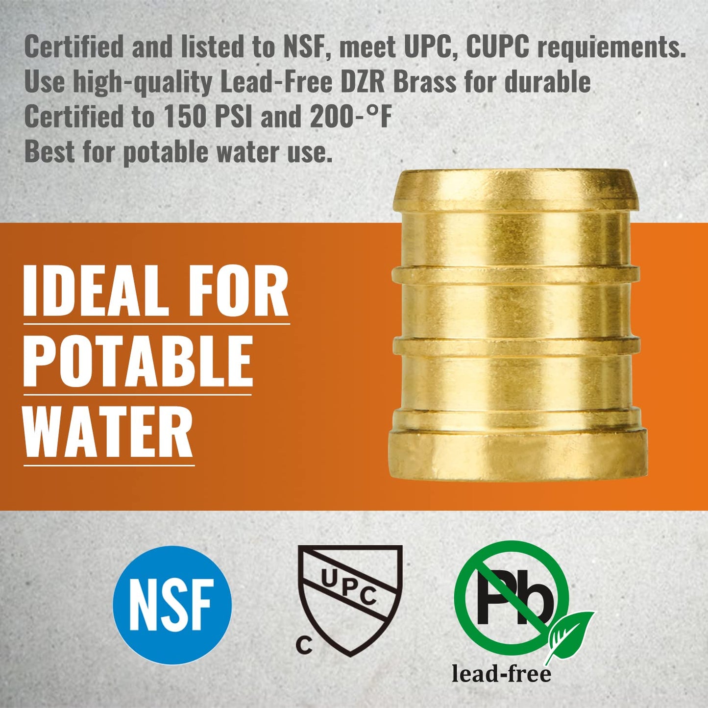 SUNGATOR Pex Fittings 3/4 Inch, 6-Pack 3/4" Pex Plug End Cap, No Lead Brass, NSF, UPC Certified