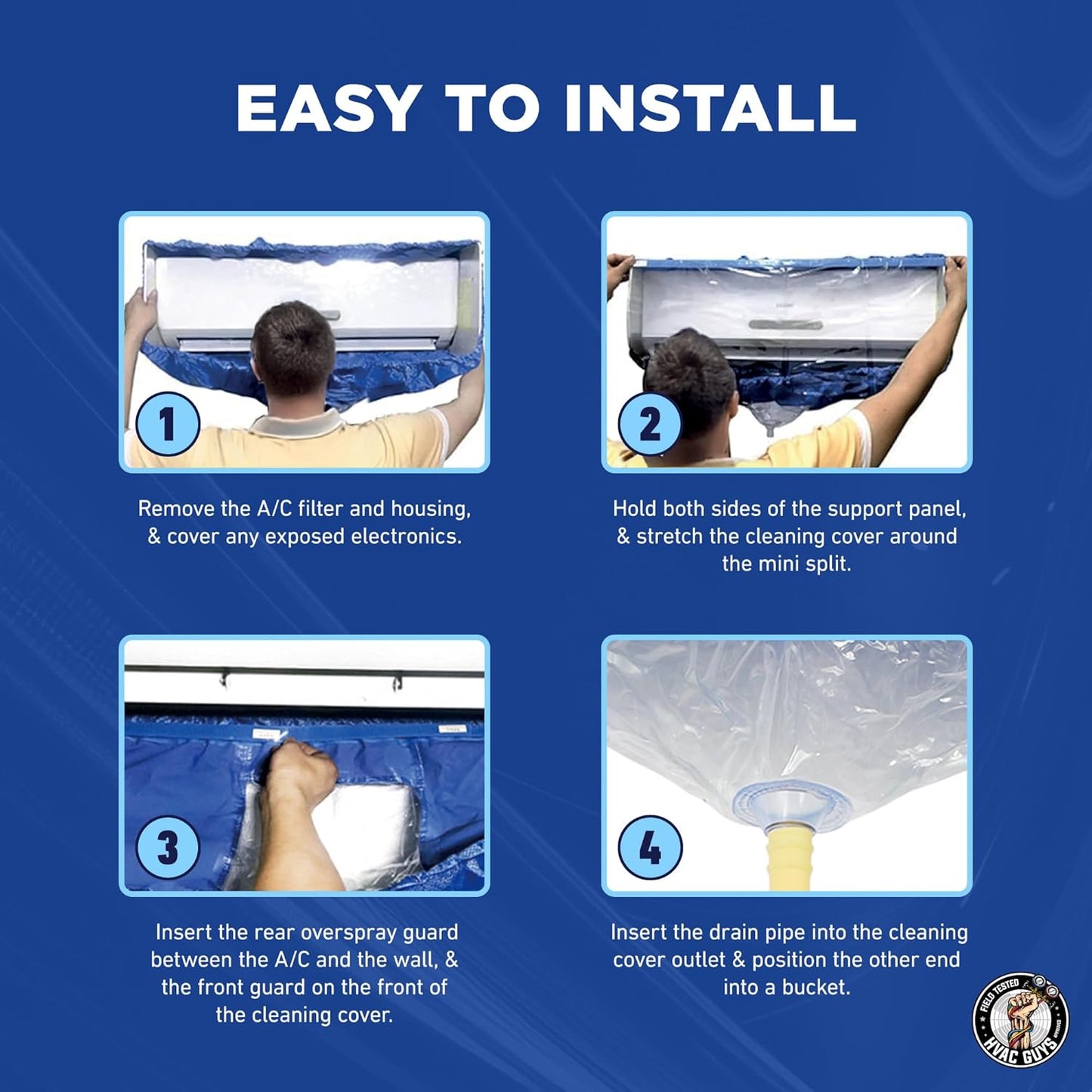 Mini Split Cleaning Bag - 360 Waterproof, Fits 38-48in Systems, Includes Overspray Guards & Drain Hose