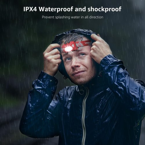 Lepro 320014 LED Rechargeable Headlamp, 2 Pack Head Lamp with 6 Modes for Camping & Hiking Gear Essentials, IPX4 Waterproof Bright Headlight Flashlights with Adjustable Headband, Type-C Cable - Red