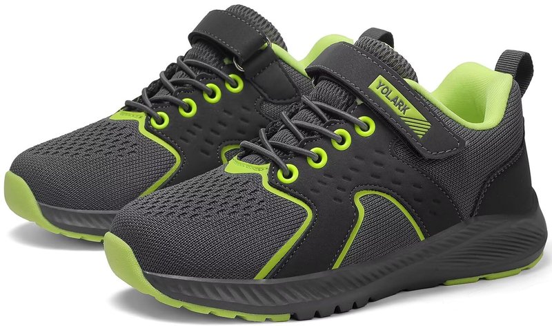 YOLARK Kids Sneakers for Boys Girls Running Tennis Shoes Non-Slip Hiking Walking Shoes Lightweight Breathable Sport Athletic(Grey Littler 13)