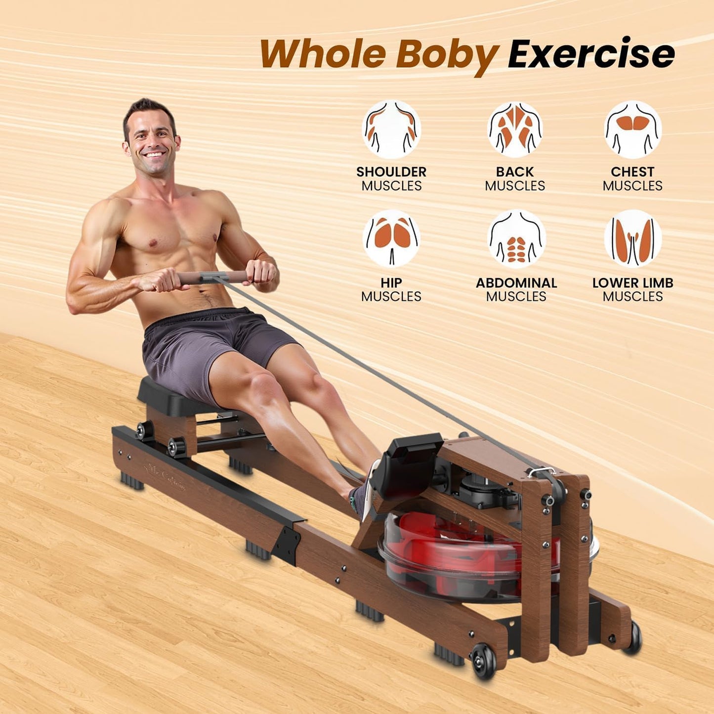 Skiennix Water Rowing Machine - 400LBS Capacity, Bluetooth Monitor & Comfortable Seat for Home Use