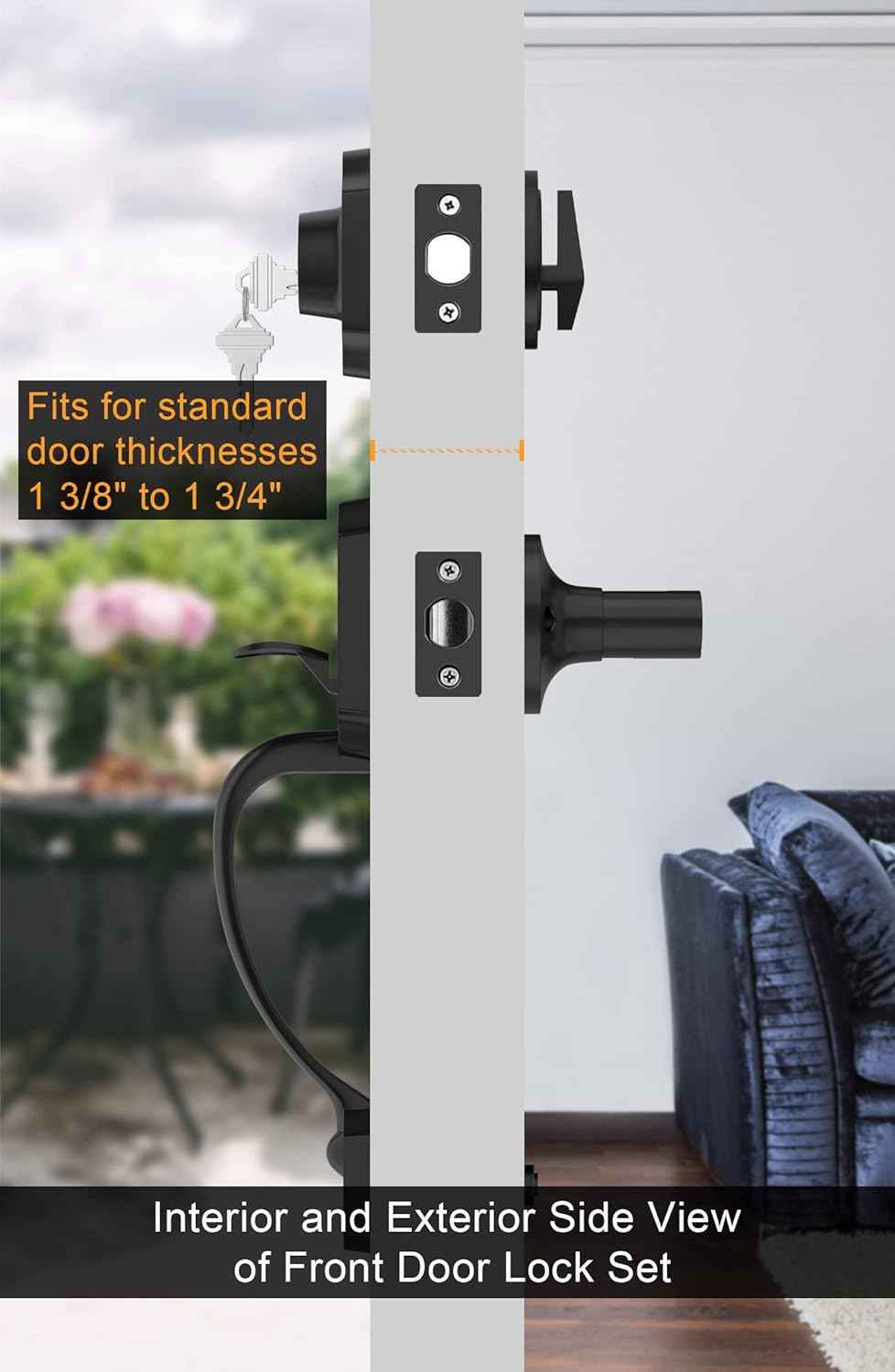 Gold Front Door Handle & Deadbolt Set - Reversible Lever Lock Hardware