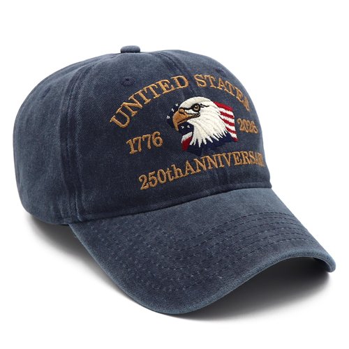 250 Anniversary USA Hat United States 250th Anniversary Cap, Embroidered Baseball Cap Patriotic Eagles Hats for Men Women Royal Blue