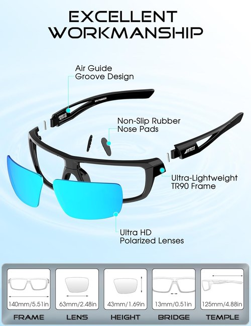 ATTCL Polarized Sunglasses - Lightweight TR90 Frame with UV Protection | Anti-Slip Wrap-Around for Sports