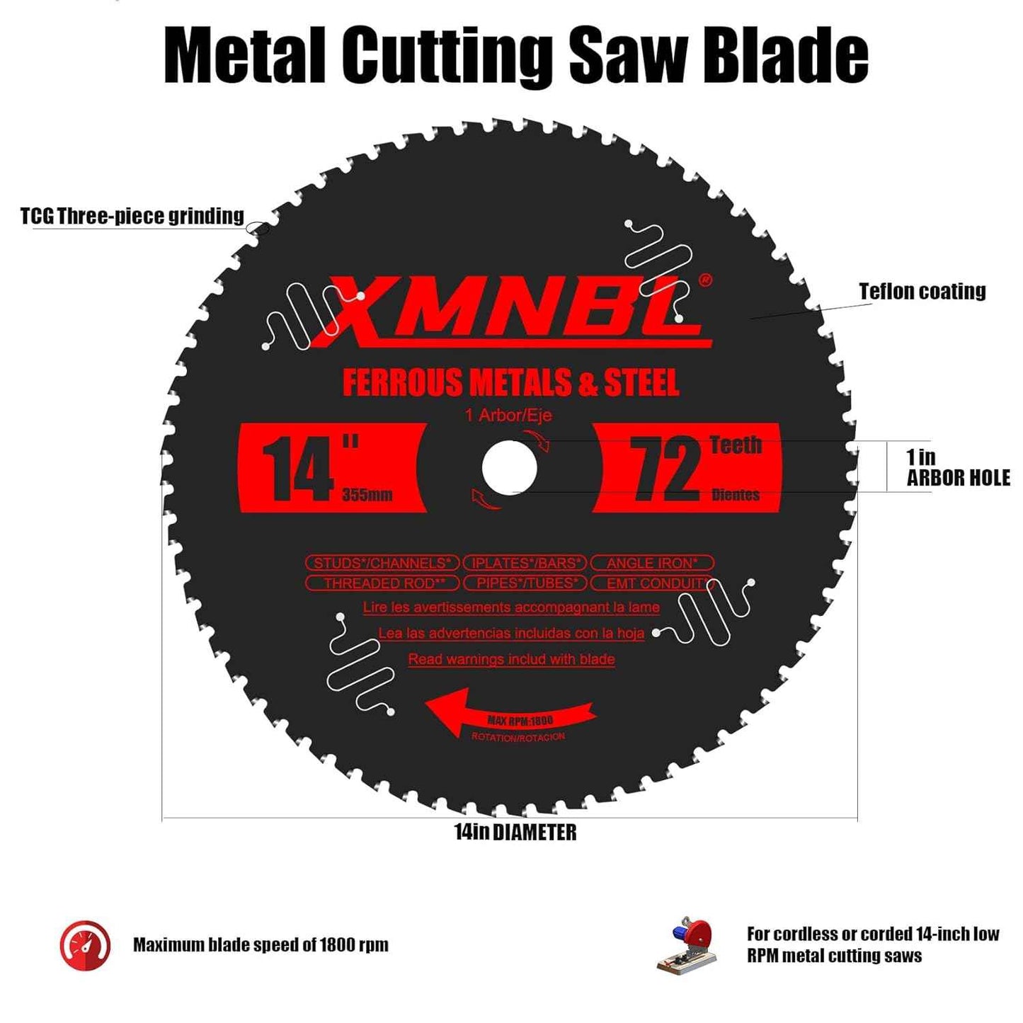 14-Inch Steel Cutting Saw Blade - 72T Carbide Replacement for Diablo D1472CF & Evolution Chop Saws