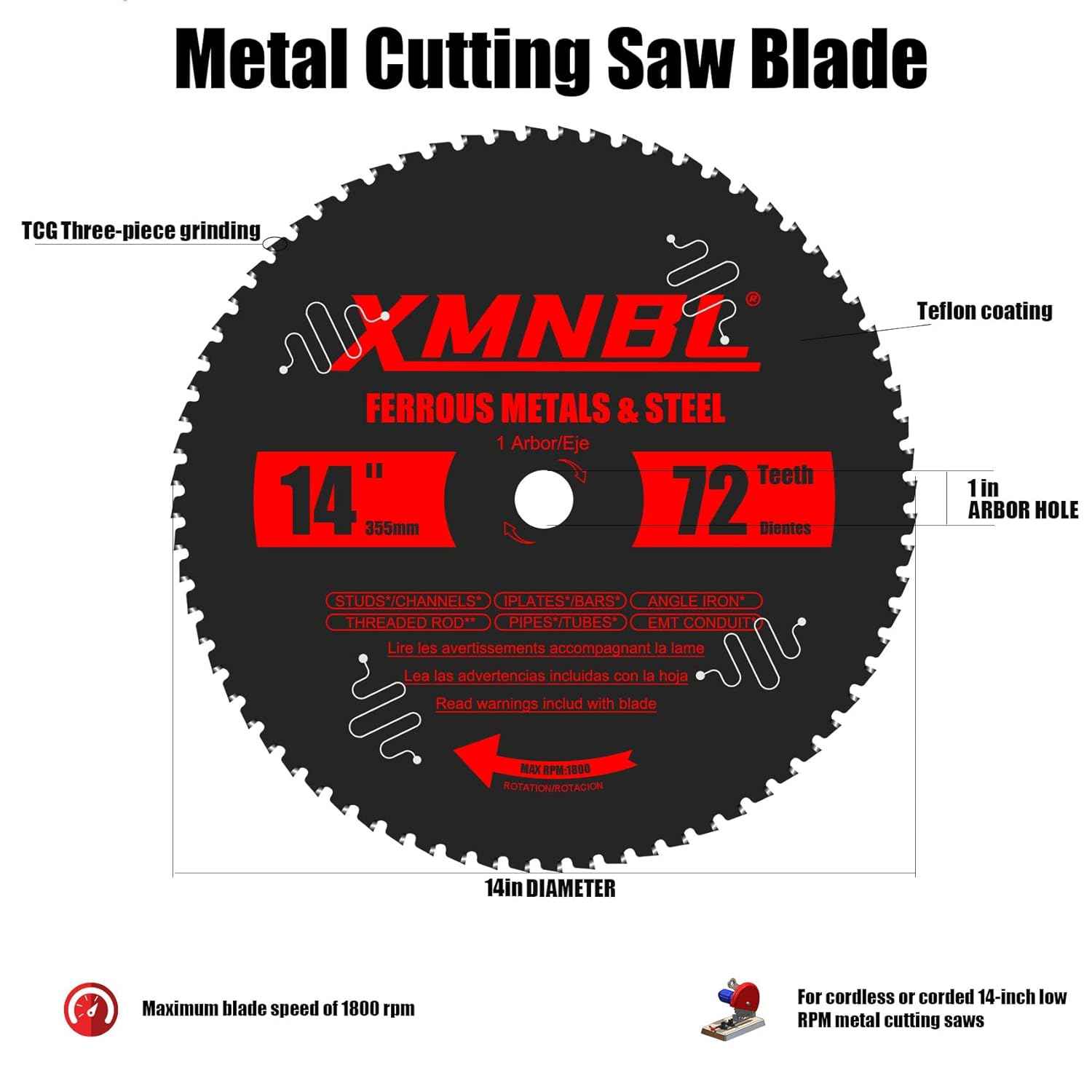 14-Inch Steel Cutting Saw Blade - 72T Carbide Replacement for Diablo D1472CF & Evolution Chop Saws