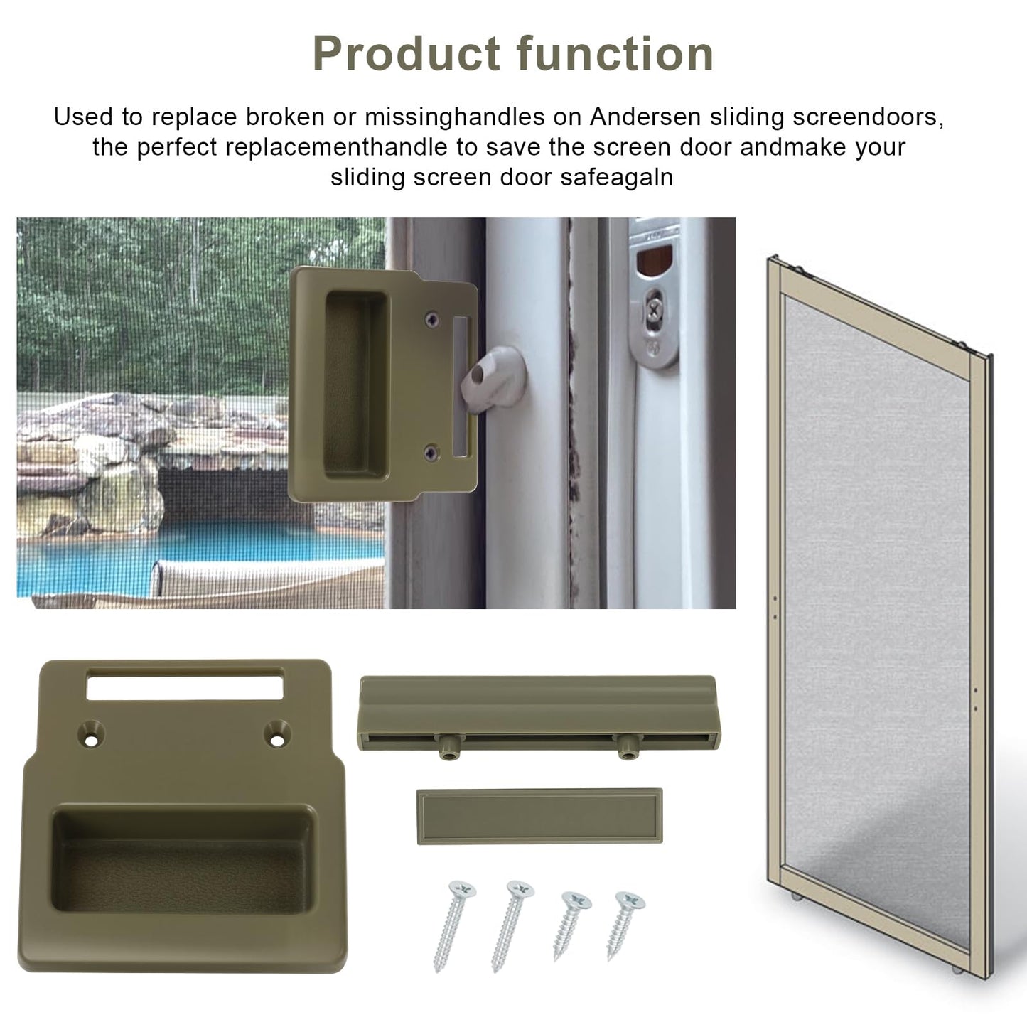 Screen Door Handle Kit for Andersen Doors, Sliding Screen Door and Latches Pull Handle Replacement Parts Fit for Anderson A-Series Gliding & Hinged Patio Doors from 1982 to Present Windows Hardware