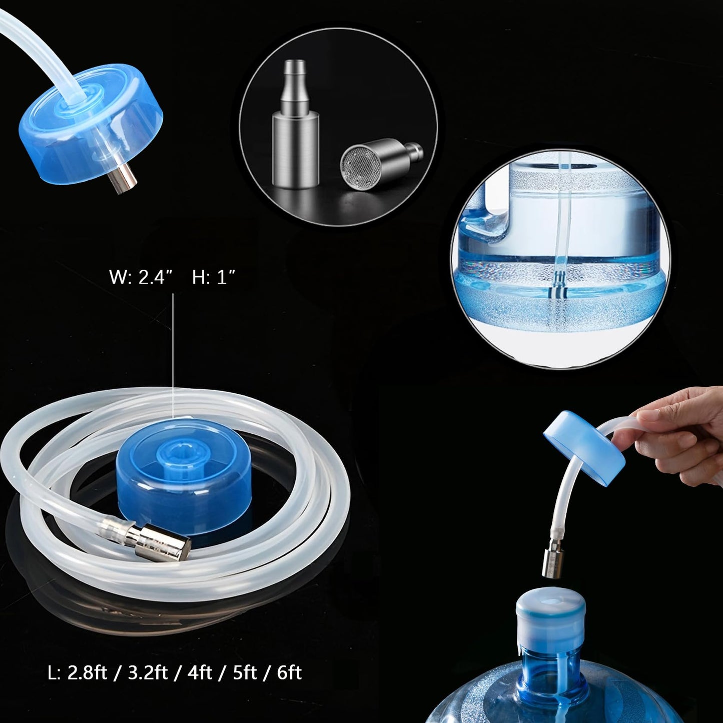 Food Grade Silicone Water Pump Hose and Weight Block Set for 5 Gallon Water Bottle Pump,Rubber Pipe Hose Tube Replacement for Charging Automatic Drinking Water Pump and Desk Water Dispenser (Ft 3.2)