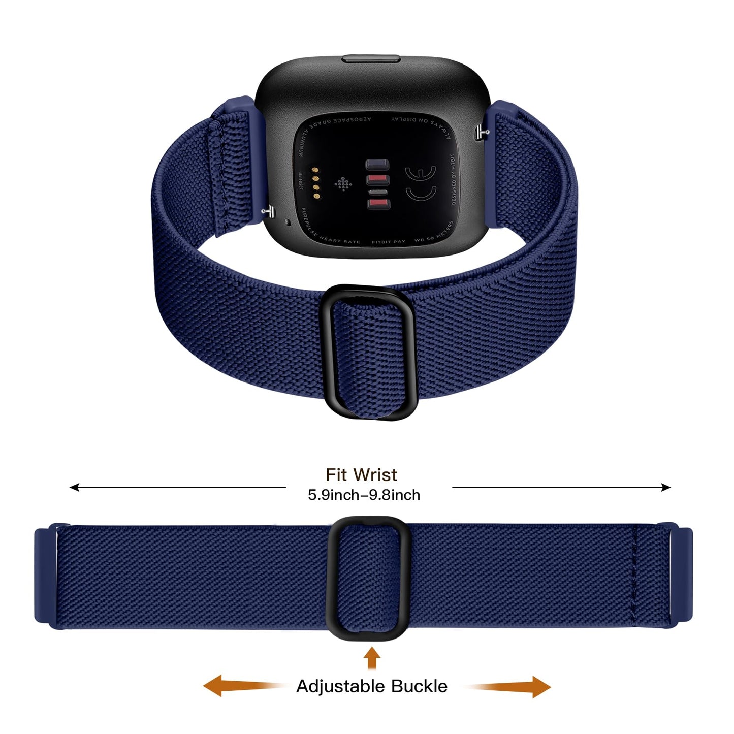Maledan Stretchy Nylon Solo Loop Bands Compatible with Fitbit Versa 2 Bands for Men Women, Soft Nylon Weave Adjustable Sport Strap Wristbands for Fitbit Versa/Lite/Fitbit Versa 2, Black/Blue/Green