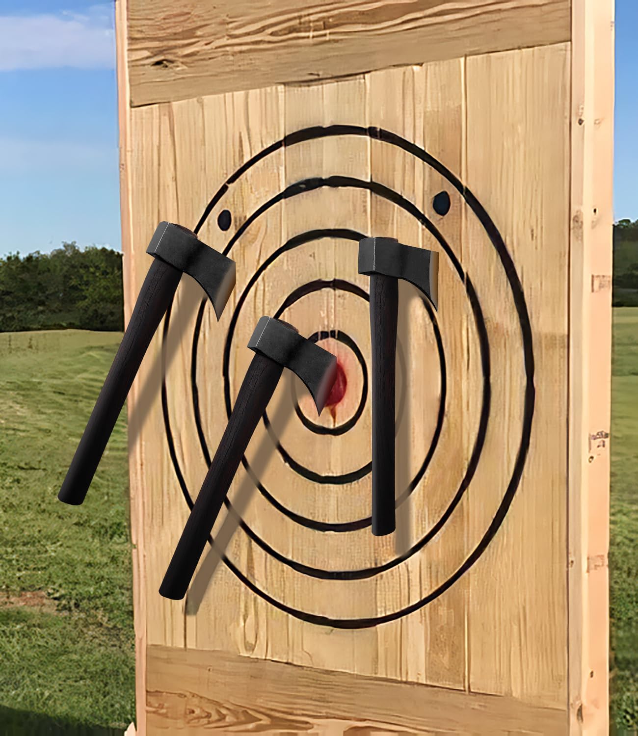 WICING 15.7" Throwing Axes, 1065 Manganese Steel Throwing Hatchet Beech Wood Handle for Axe Throwing Competitions - 3 Pack