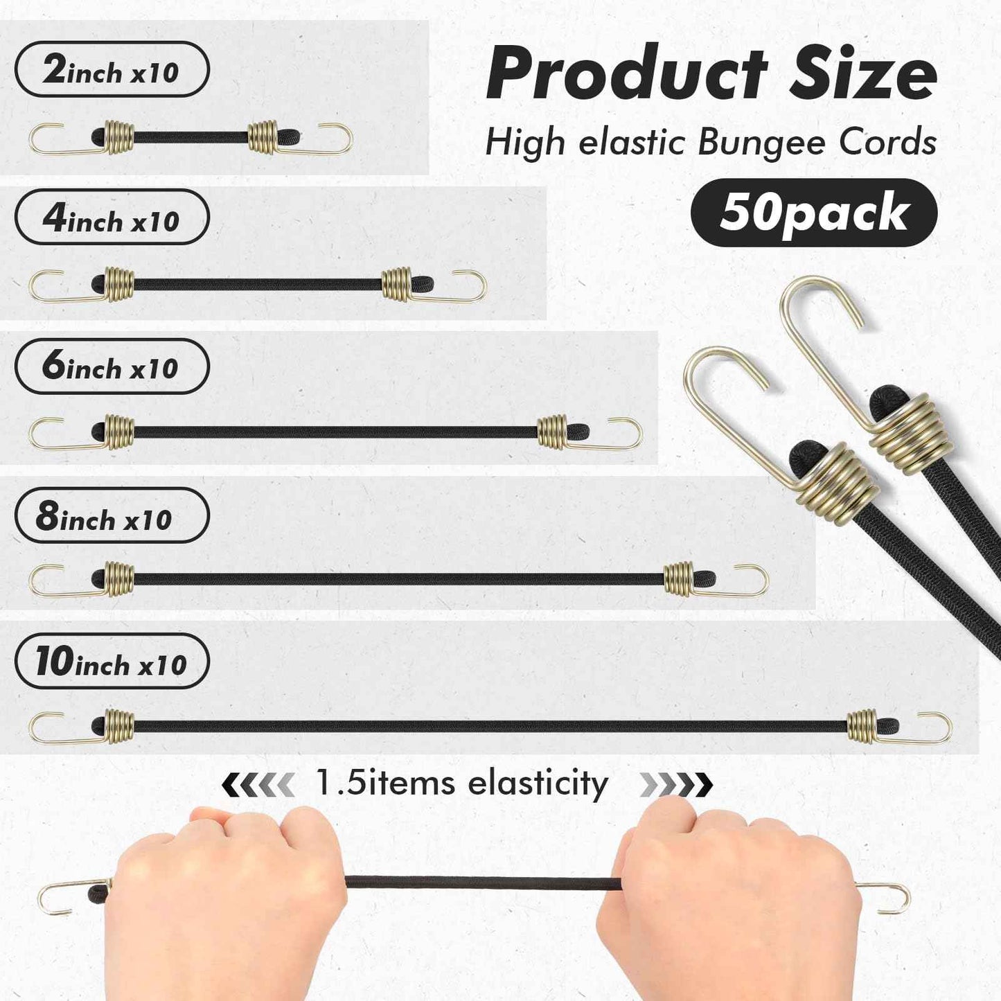 GliCraft 50 Pcs Mini Bungee Cords with Hooks Small Bungee Cords Short Elastic Straps for Luggage Bikes Camping Tools Tarp Cargo Motorcycle(2/4/6/8/10 Inch,Black)