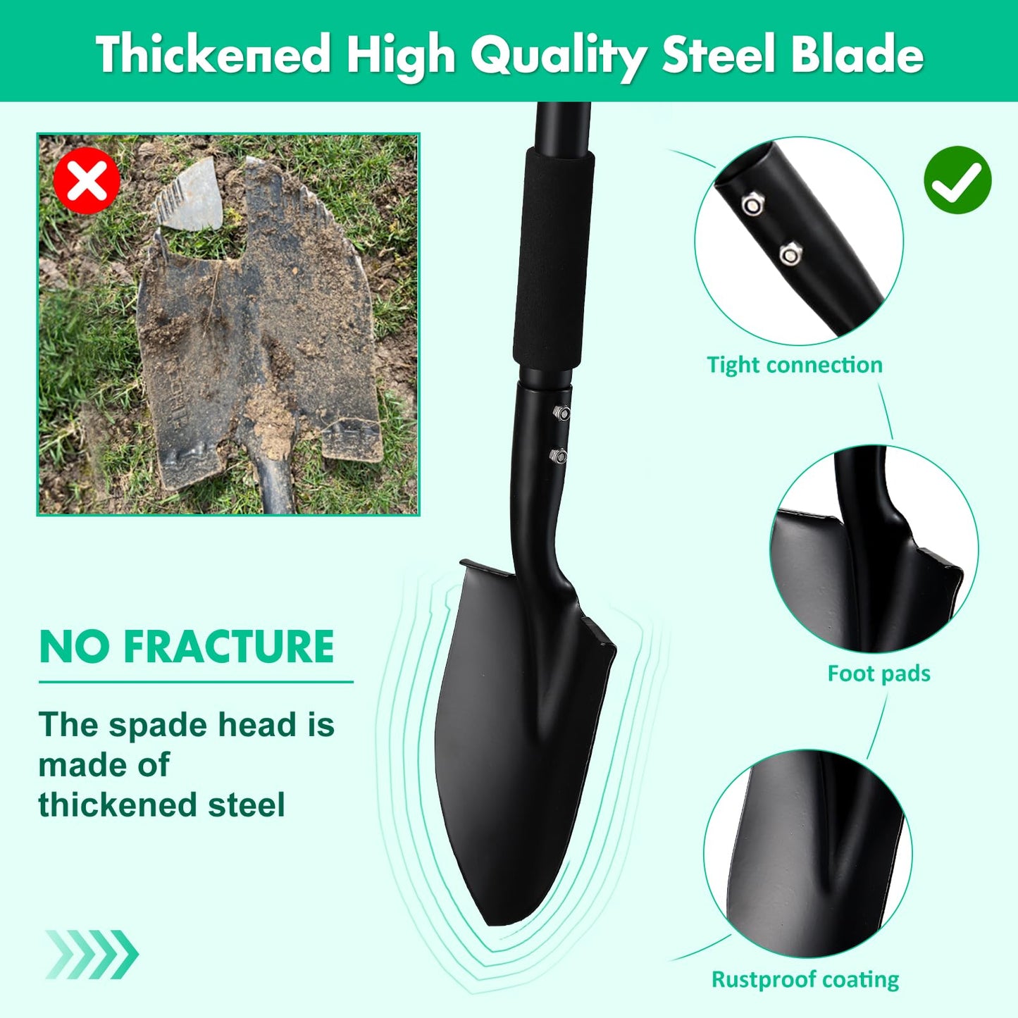 Garden Shovel, 31 Inch Small Garden Shovel, Light Weight Metal Gardening Flat Small Digging Shovel Spade for Kids, Planting, Gardening, Camping, Car, Mini Shovel- 6 Inch Wide Spade