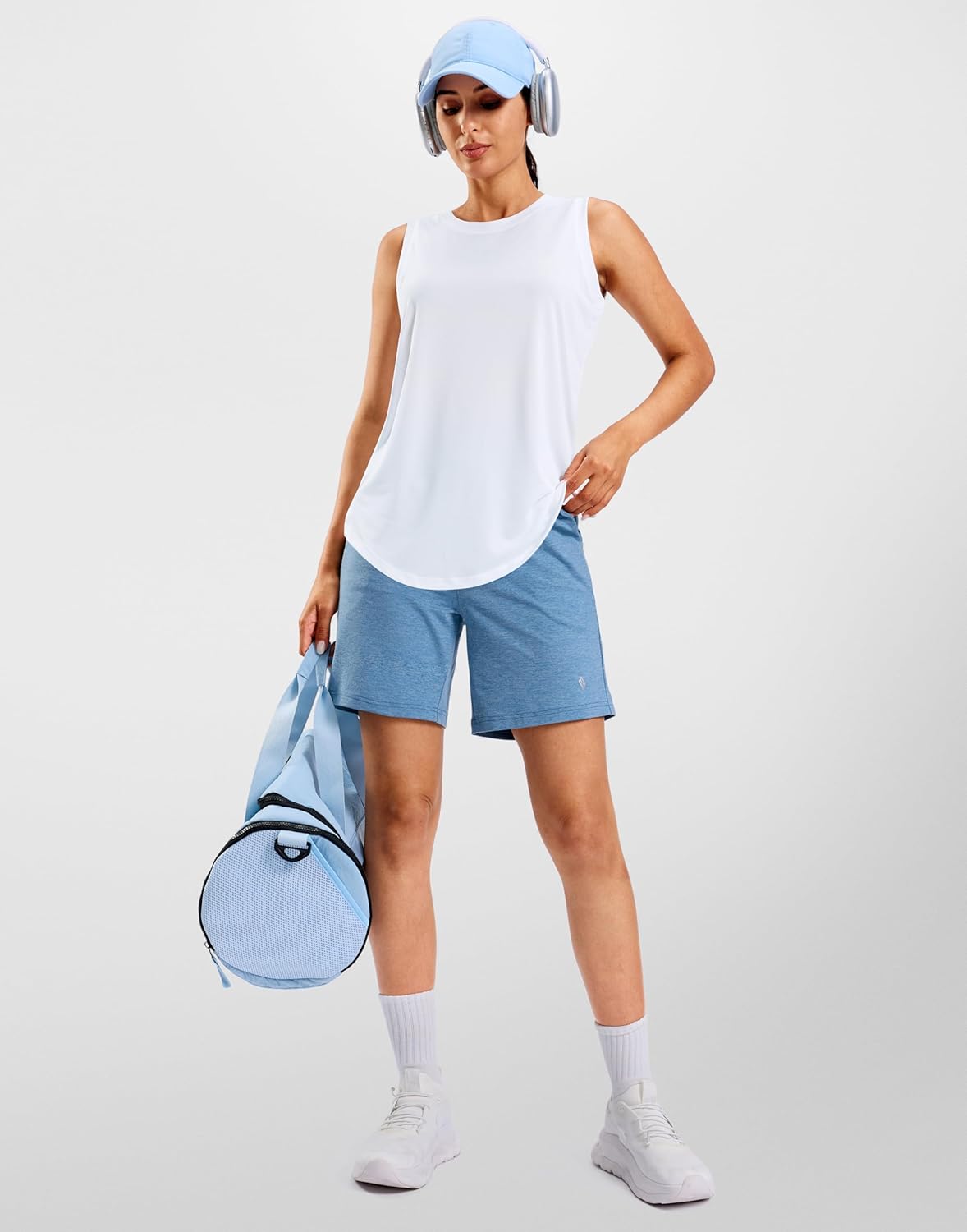 SANTINY Women's Lightweight Sleeveless Workout Tank Top - Athletic Gym & Yoga Shirt | Loose Fit, White (Large)
