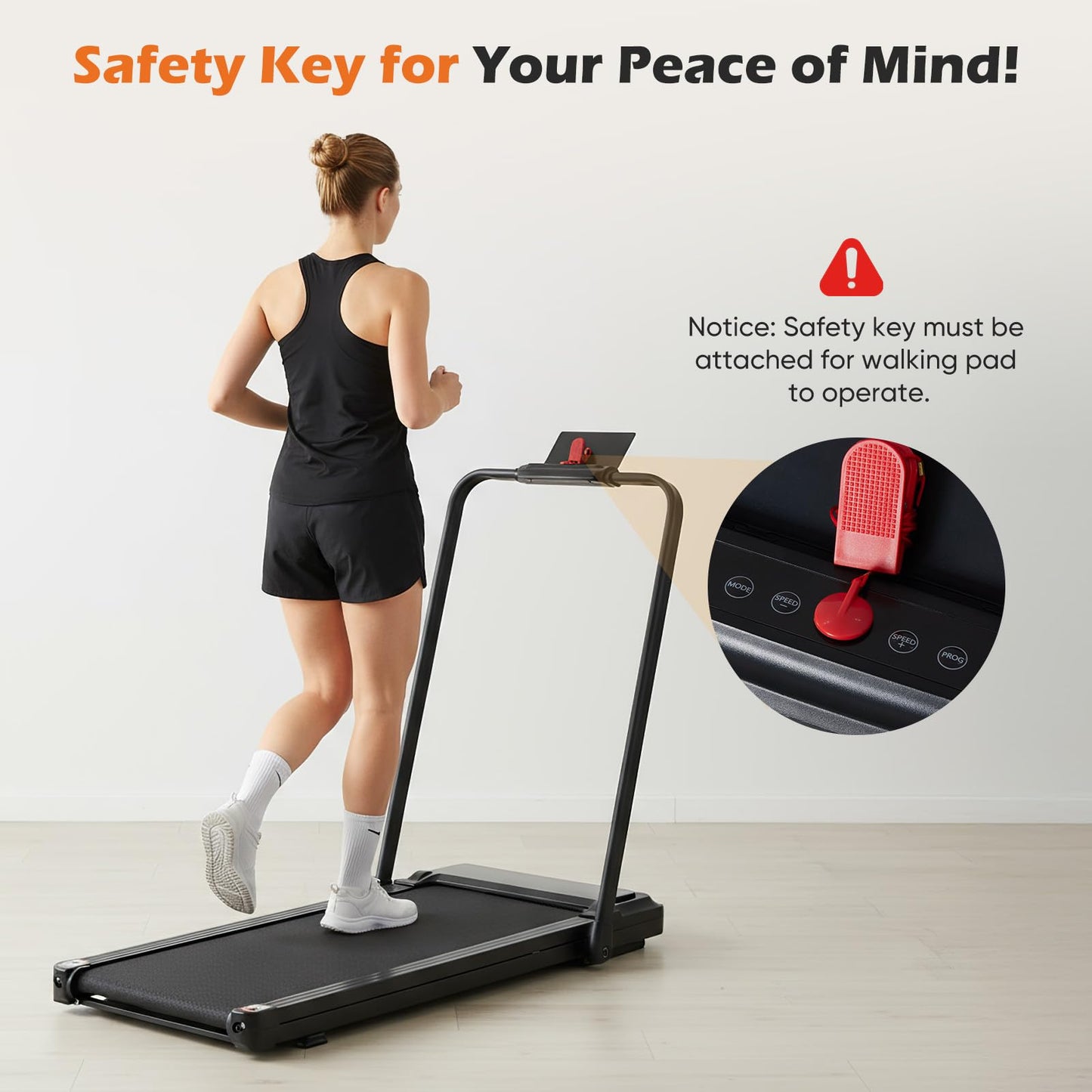 NEWBULIG Walking Pad Under Desk Treadmill with Foldable Handle Bar, Portable Compact Electric Walking Treadmills with Remote Control for Home Office, Quiet Fitness Machine, Black