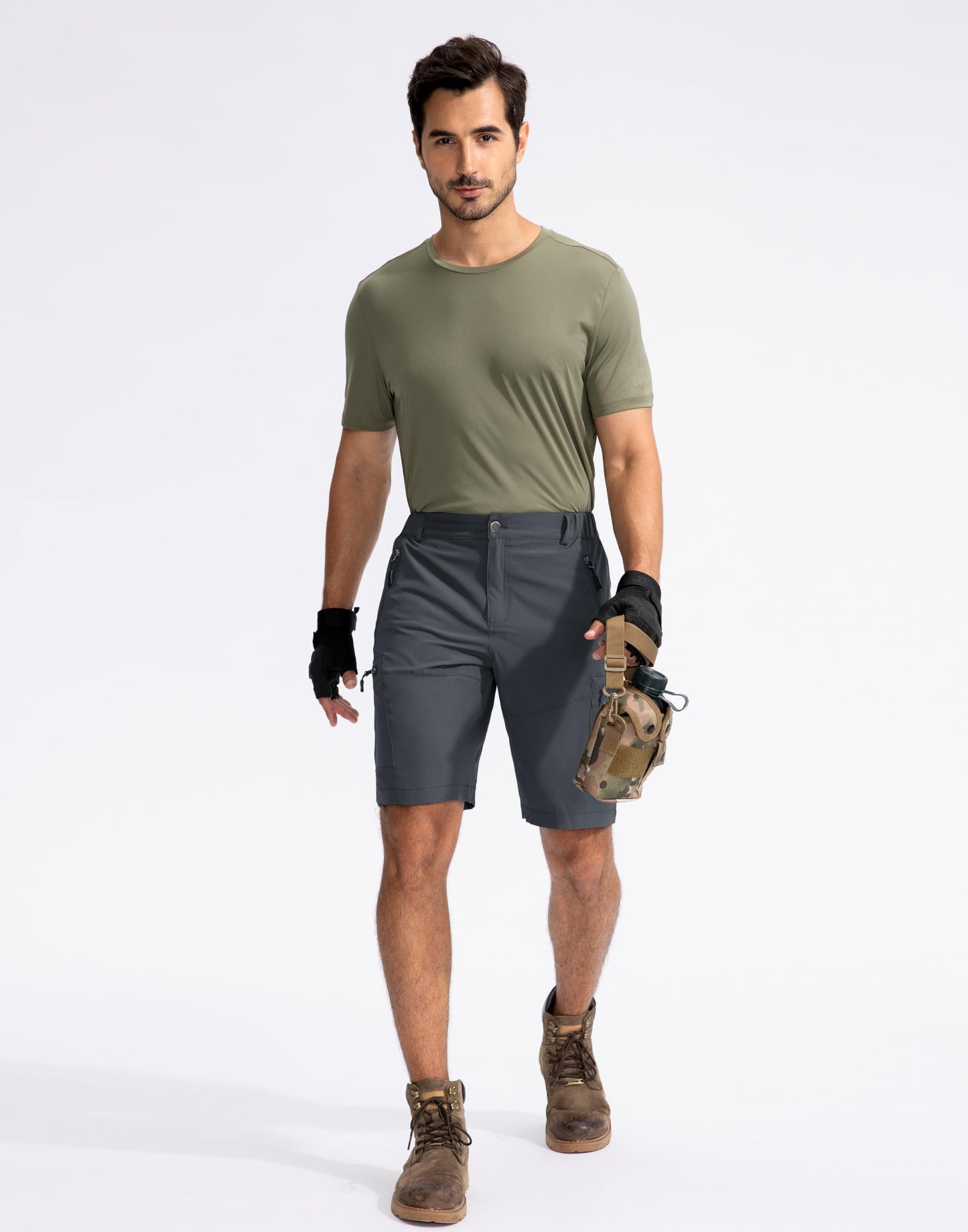 Pudolla Men's Hiking Cargo Shorts 9" Lightweight Outdoor Work Shorts for Men Travel Golf Camping Casual with 5 Zipper Pockets(Deep Grey X-Large)