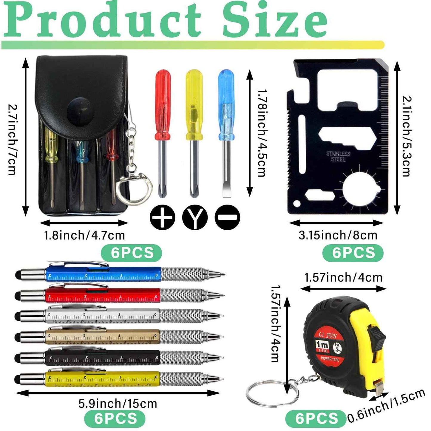24 Pcs Mini Tape Measure Screwdriver Keychain Set – Multitool with Credit Card Tool and Pen, Bulk Gifts for Adults, Christmas Party Favors, Men’s Survival and Tool Set – Ideal for Fathers