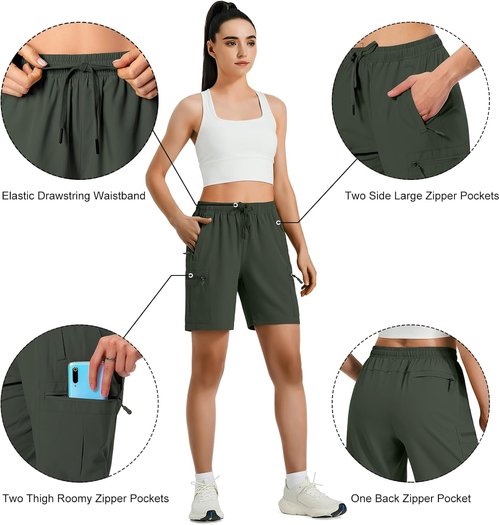 Hugut Women's Hiking Cargo Shorts - Quick Dry, Lightweight, Water Resistant | Ideal for Camping & Travel