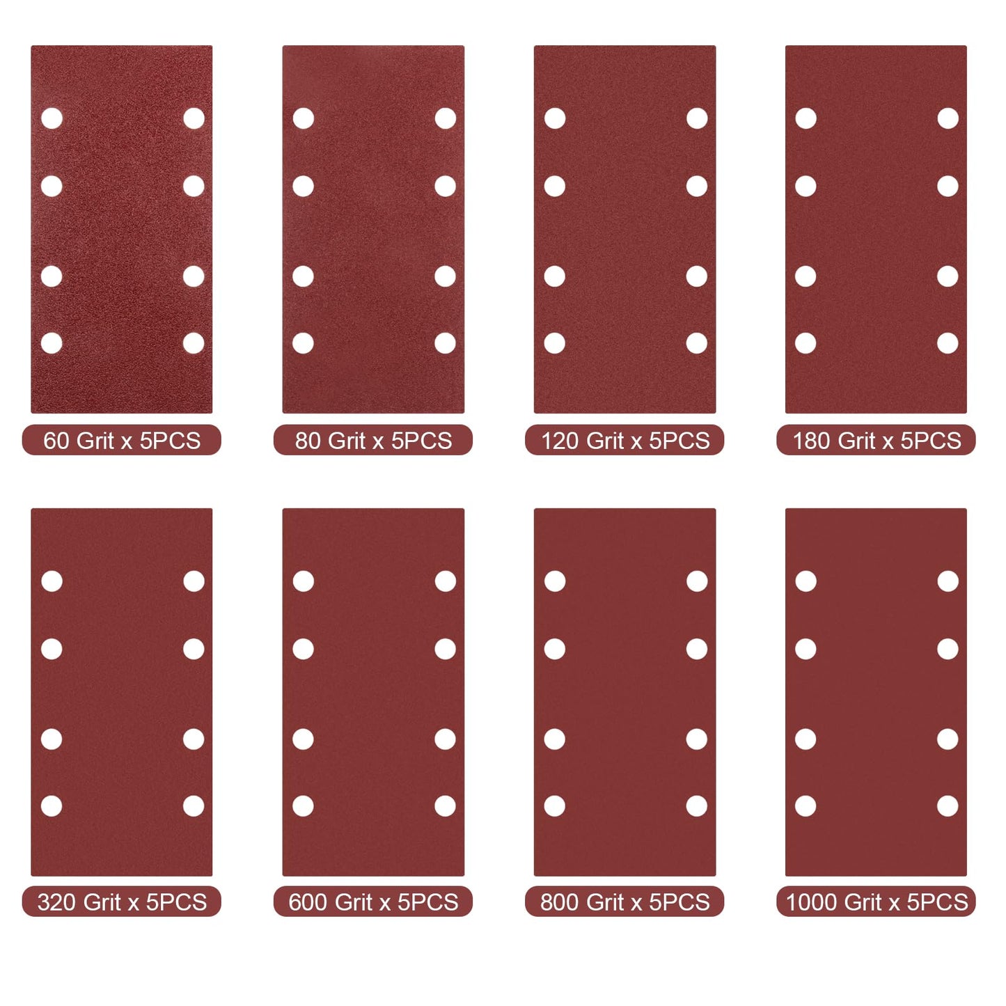 Sand Paper Sheets 40 PCS, 8 Holes Hook & Loop Sandpaper Sanding Sheet Assorted for 1/3 Sheet Sander, 60/80/120/180/320/600/800/1000 Grits Sandpaper for Wood Metal Crafts Plaster and Other Surfaces