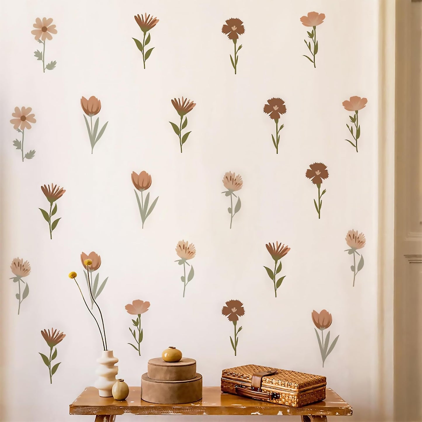 Arawat Flower Home Wall Decor Living Room 12 Sheets / 72 pcs Wall Decals Peel and Stick Aesthetic Wall Stickers & Murals Wildflower Wall Stickers Decor for Bedroom Boho Vinyl Kitchen Wall Murals