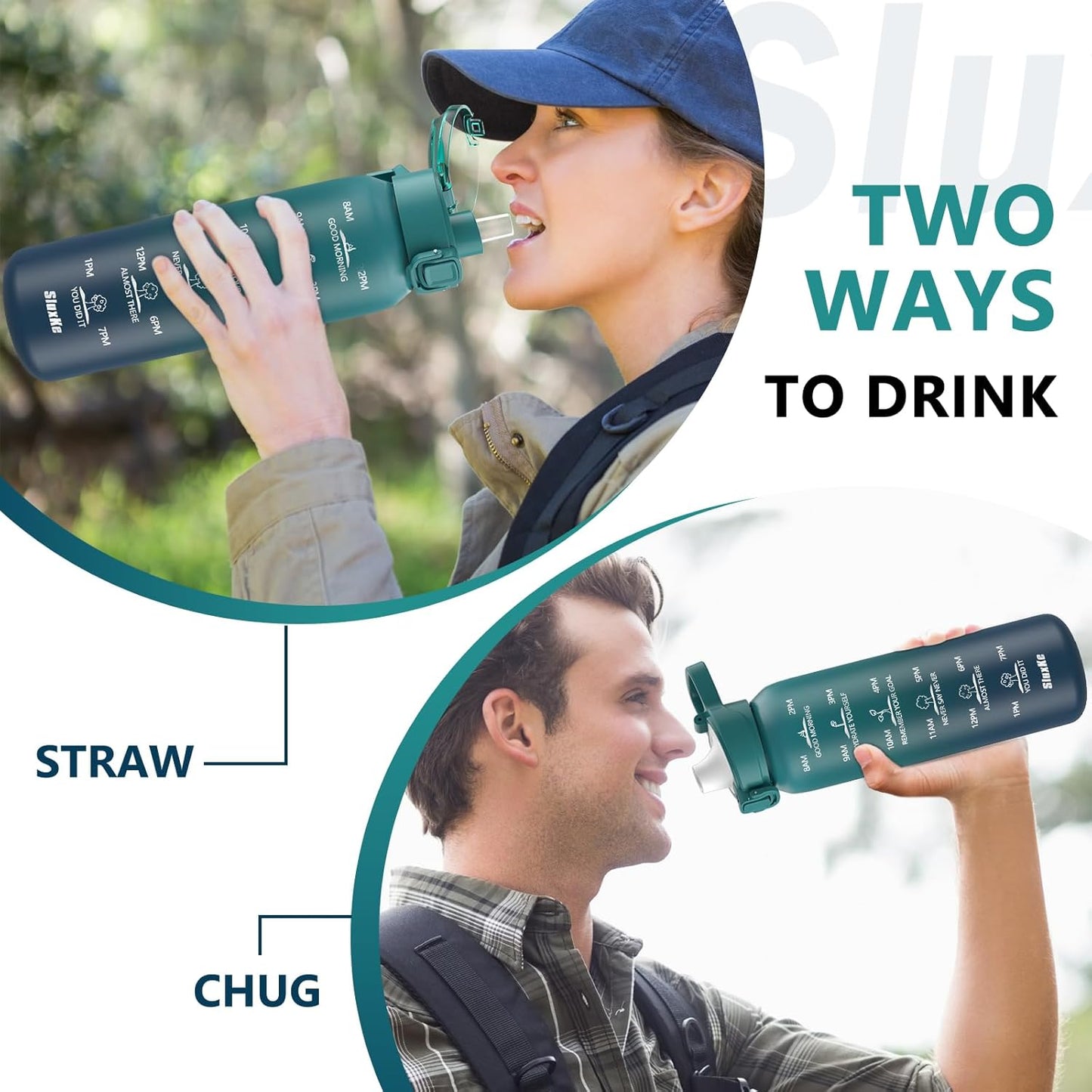 SLUXKE 17oz Insulated Water Bottle - Double-Walled Stainless Steel with Straw & Spout Lids - Blue