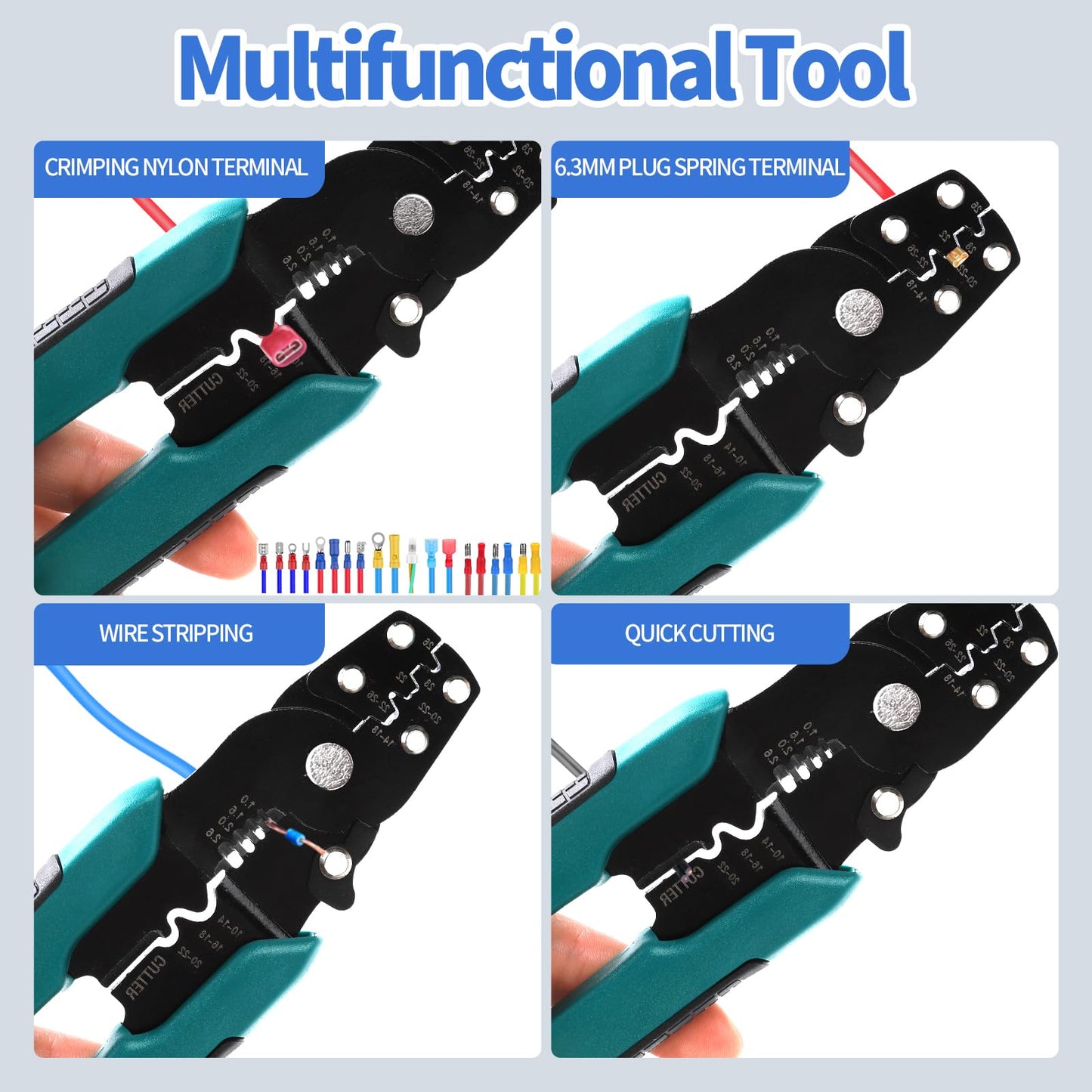 TYJ Bullet Wire connectors Kit with Crimp/Stripping/Cutting Multifunction Wire Crimping Tool 22-10 AWG Male and Female Electrical Wiring Crimp Terminal Connectors Kit