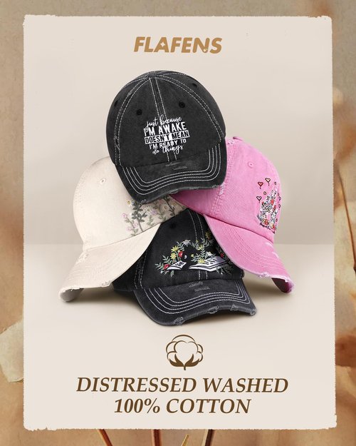 Flafens Womens Baseball Caps - Cute Baseball Hat for Women Youth Vintage Distressed Low Profile Embroidered Cotton Trendy Cool Adjustable Washed Unstructured Fitted Ladies Ball Cap Ballcaps, Castle