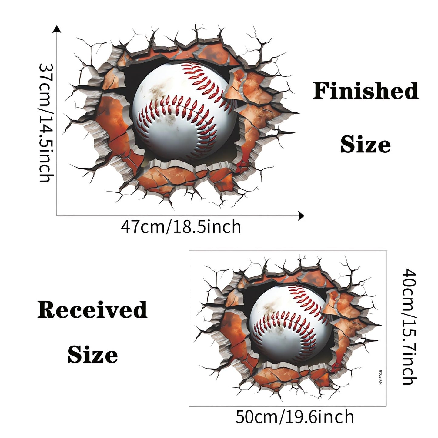 Broken Wall Baseball Wall Stickers, sacinora 3D Sport Wall Decals Removable Vinyl Peel and Stick for Kids Teens Boys Bedroom Nursery Playroom Art Home Decorations