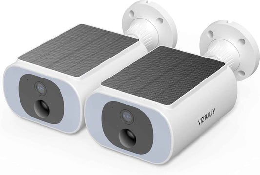 2-Pack Solar Wireless Security Cameras - 2K WiFi Surveillance with Night Vision & 2-Way Audio