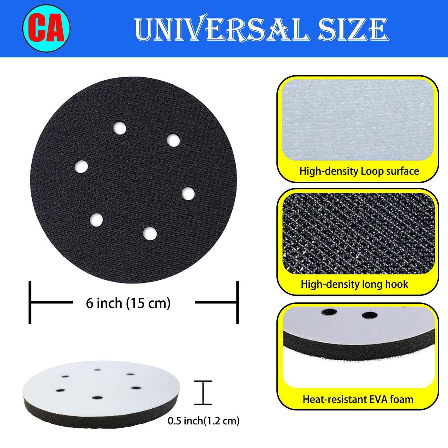 Crossarctic 5 Pack 6 Inch Sanding Interface Pads, Hook and Loop - 6 Inch Soft Density Sponge Cushion Buffer Backing Pads with EVA Foam for Orbital Sander