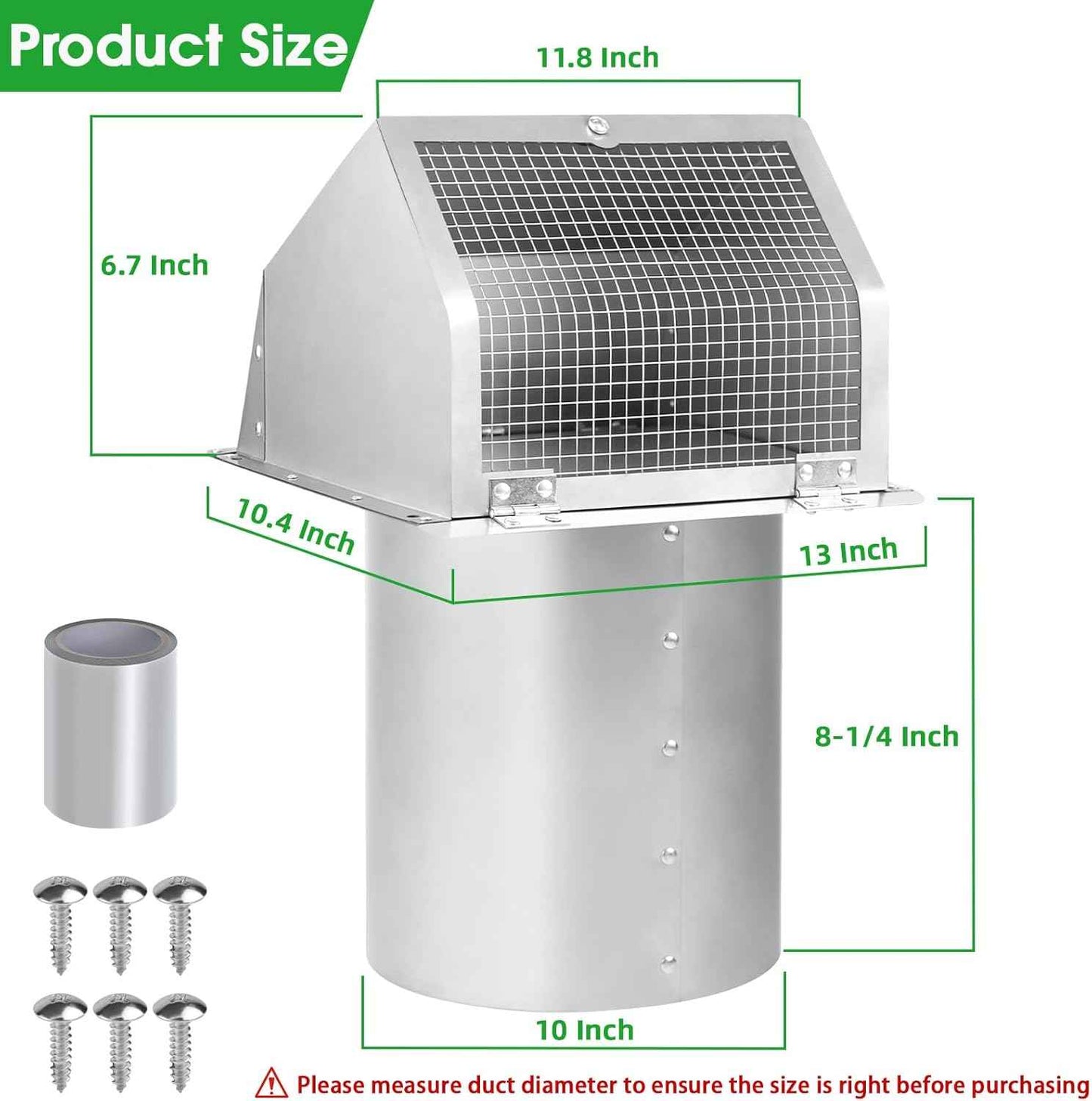 5-Inch Exterior Dryer Vent Cover with Screen & Damper - Galvanized Steel, Black