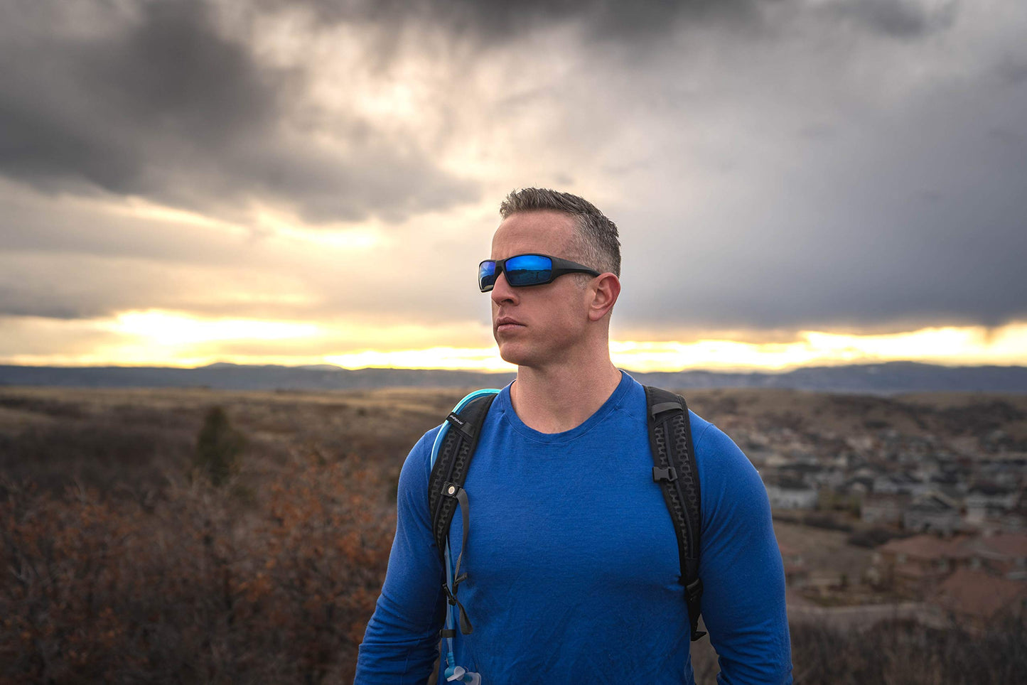 STNGR Ridge Unbreakable Sport Sunglasses for Men - Polarized Shatterproof Ballistic Rated Lenses with 100% UV Protection and Flexible Indestructible Frame (Blue Mirror)