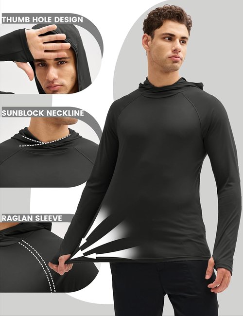 MAGCOMSEN Men's UPF 50+ Sun Protection Hoodie - Quick Dry Lightweight Long Sleeve Shirt for Fishing & Running