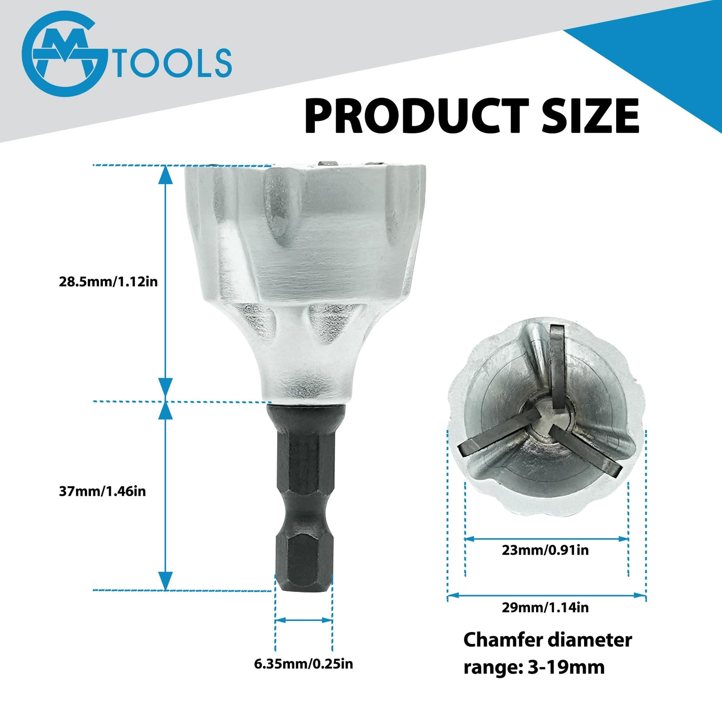 GMTOOLS Deburring External Chamfer Tool with YG8 Carbide Blade, Deburring Drill Bit Set, Remove Burr Tools with Quick Release Shank, Repair Tools for Damaged Bolts Fits for 1/8"- 3/4" (3mm-19mm)
