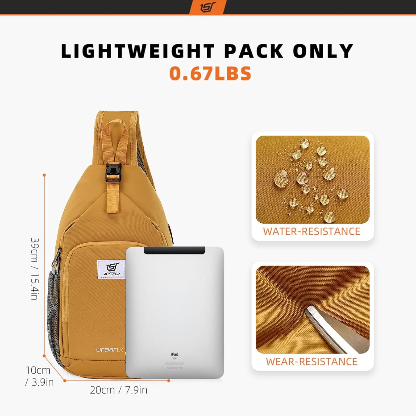 SKYSPER Sling Bag - RFID Crossbody Backpack for Travel & Hiking | Unisex Apricot Daypack