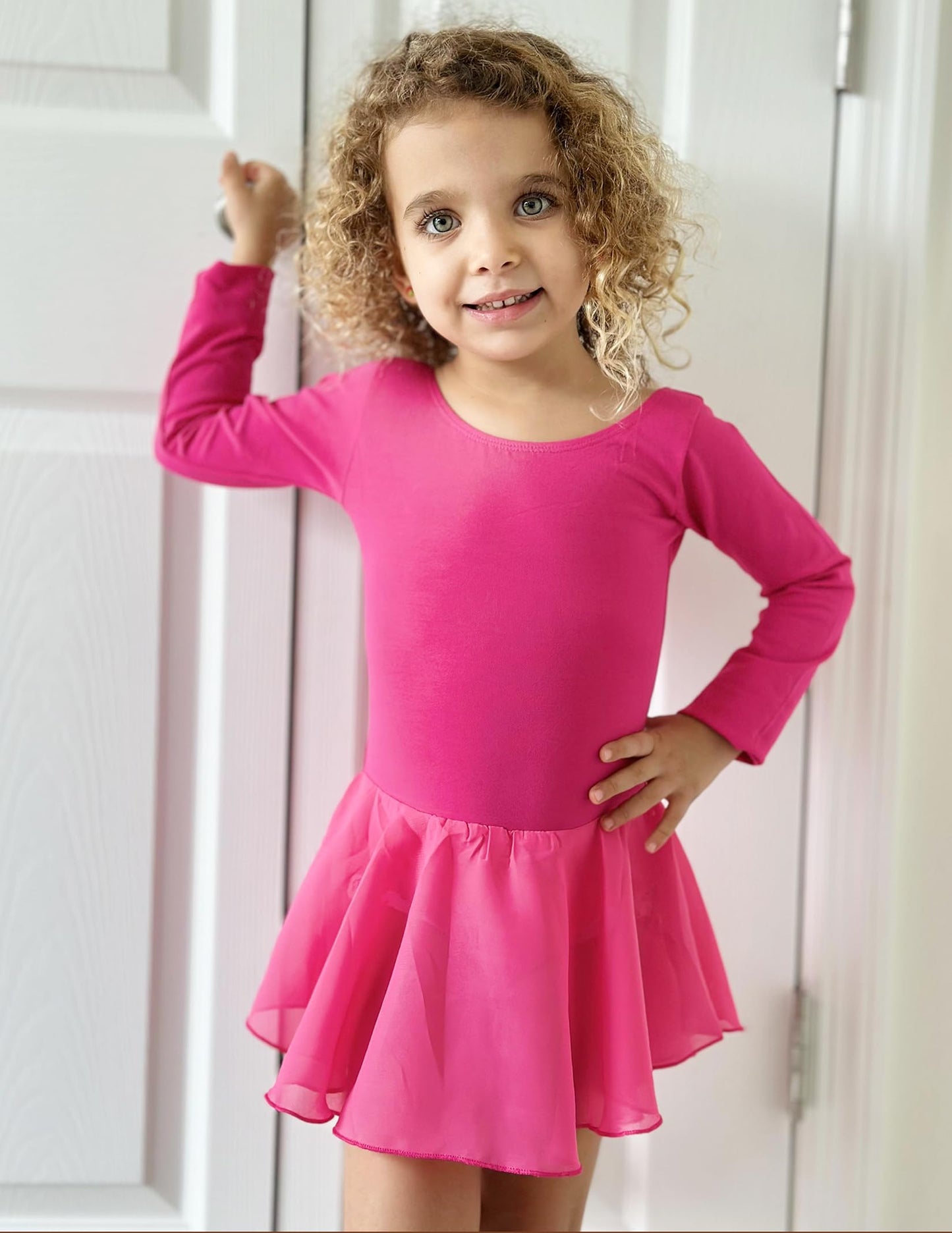 Arshiner Kids Girls Classic Long Sleeve Leotard Dance Ballet Dress Rose Red