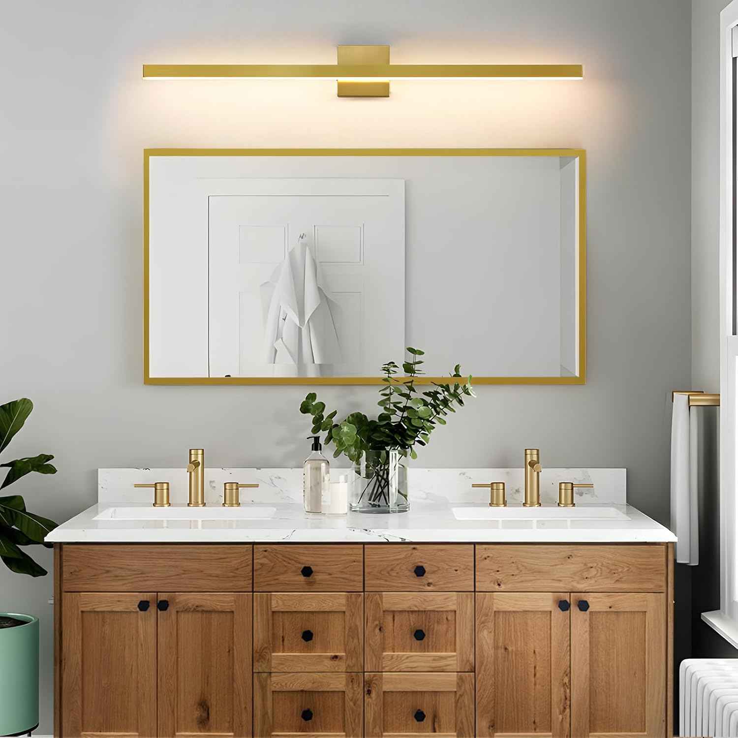 24-Inch Dimmable Gold Bathroom Vanity Light - Modern LED Bar Fixture for Over Mirror