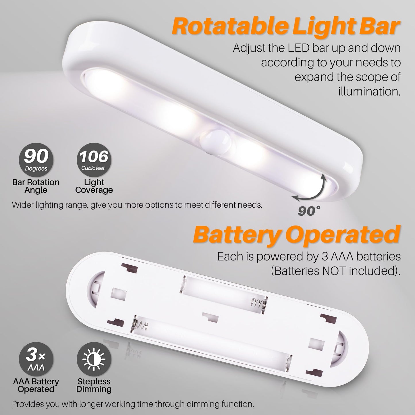 STAR-SPANGLED 3 Pack 7” Dimmable Push Tap Lights, Stick on LED Touch Lights AAA Battery Operated for Kitchen, Closet, Under Cabinet, 3 Color Modes