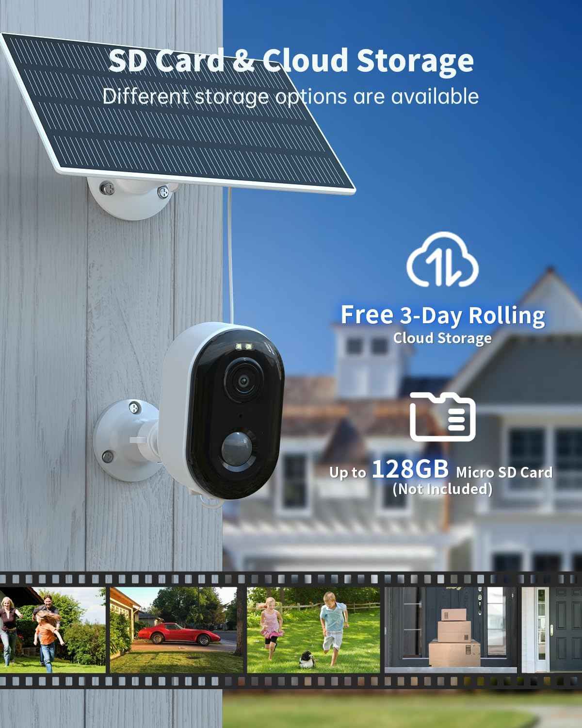 Wireless Outdoor Security Cameras 2-Pack - Solar Battery, 2K Color Night Vision, AI Motion Detection, IP66 Weatherproof, 2-Way Talk