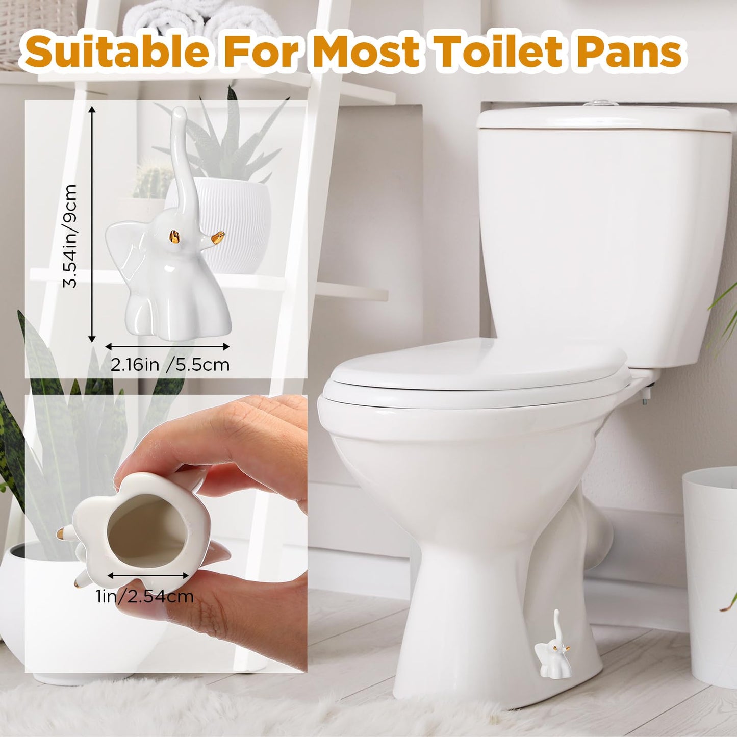 FillTouch 2 Pcs Toilet Bolt Caps, Ceramic Toilet Bolt Covers Decorative Cute Animals Home Bathroom Decor for Easy installation Avoid Rusting(White,Elephant)